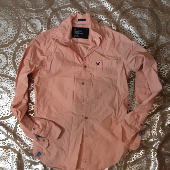 Mens American eagle outfiters long sleeve orange striped button up shirt  xs/tp - Picture 7 of 8